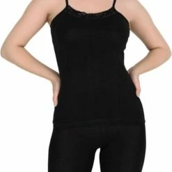 Kopen 🥰 Merkloos 2 Stuks- DAMES SPAGHETTI BAND HEMD MET KANT/ Onderhemd/ZWART/ NIEUWE COLLECTIE/ Hoge Kwaliteit/ MAAT M- Katoen 🥰