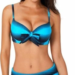 Promo 🌟 Merkloos 👙 Bikini 2-Delig Push-up - Blauw Zwart - Maat XXL/2XL 🛒