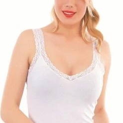 Beste Pirce 👏 Merkloos DONEX-Katoen Onderhemd Voor Dames Met Stroptops En Kant-1 Pack-cadeau Voor Dames-wit-M 🎁