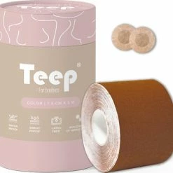 Uitgang 🔥 Boob Tape - Boobtape - Bruin - 500x7.5cm - Inclusief Set Nipple Covers - Teep 🌟