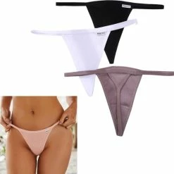 Coupon π Merkloos Luxe Dames String - 3 Pack Nude, Zwart & Wit - Dames Lingerie / Ondergoed Set - Maat L π―