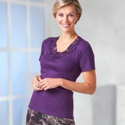 Uitgang 😍 Merkloos T-shirt Met Kant, Aubergine ⭐