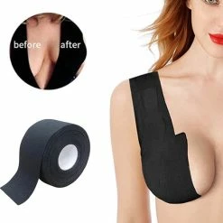 Uitgang 🤩 Merkloos Boob Tape Set - 5 Meter Lang - Push Up Bra - Fashion Tape - BH Tape - Plak BH - BH Accessoire - Zwart 🛒