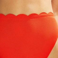 Promo 🧨 Hunkemöller Dames Badmode Hoog Uitgesneden 👙 Bikinibroekje Scallop - Rood - Maat M 👍